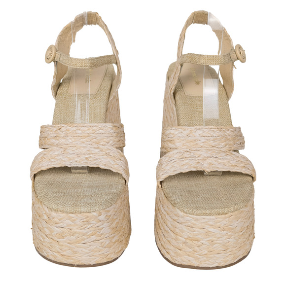 LARROUDE Carmen Raffia Platform Heeled Sandal Beige Open Toe Women's 10 - Picture 6 of 9